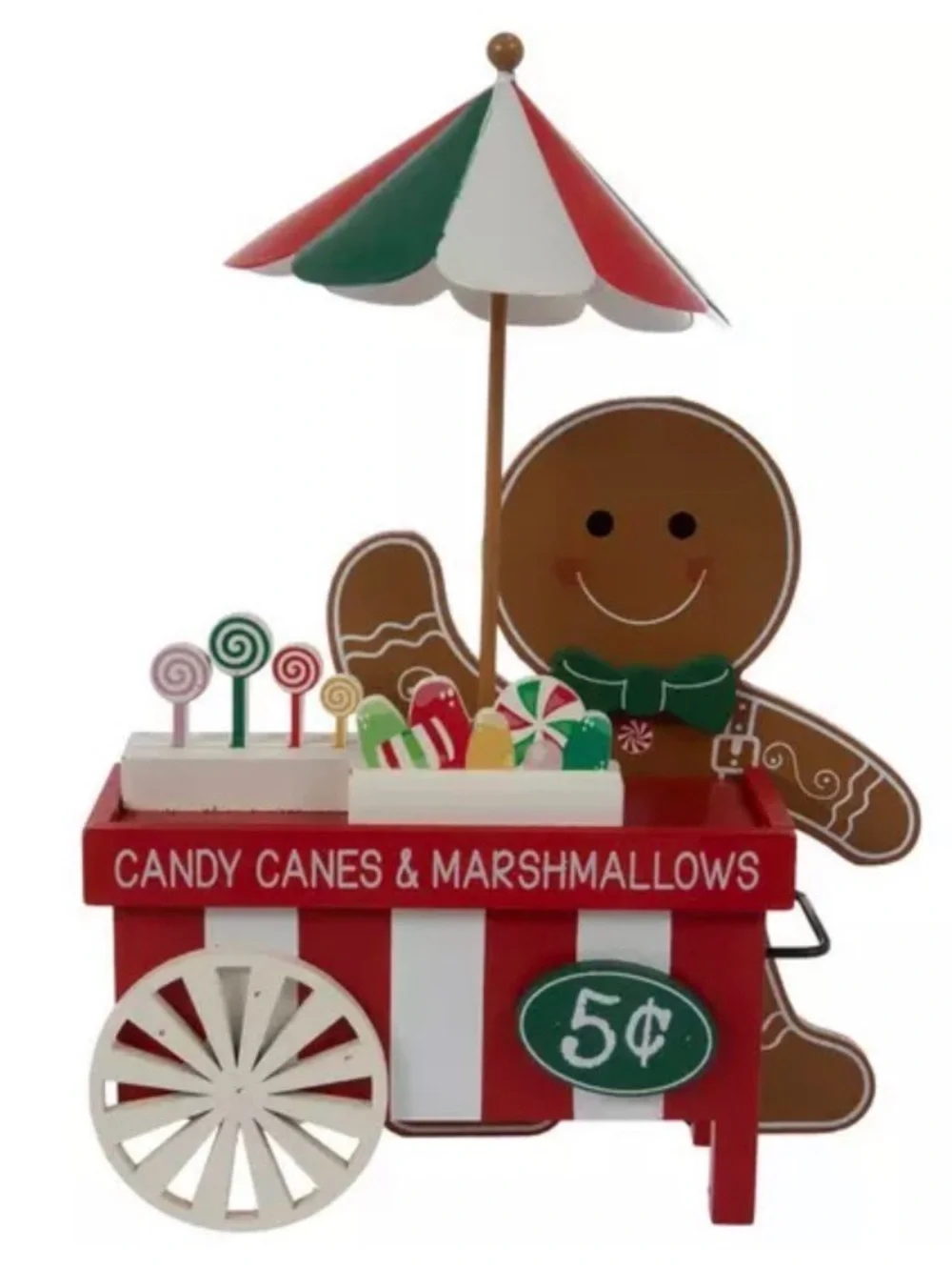 Festive Gingerbread Candy Cart Holiday Table Decor - Red/Green/White